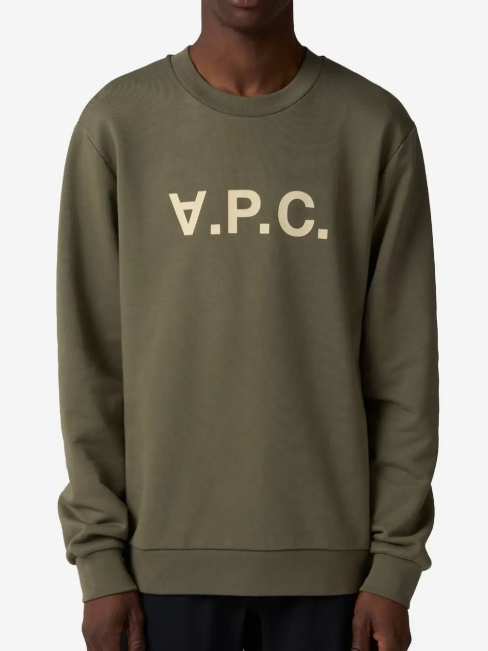 A.P.C. Olive Crewneck Sweatshirt with Cream Logo